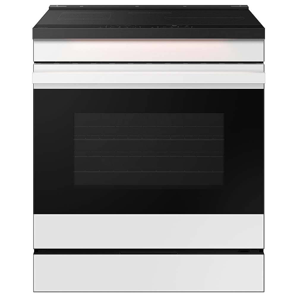 Samsung Bespoke 6.3 Cu. Ft. Slide-In Electric Induction Range Ambient Edge Lighting White Glass from Kings Outlet