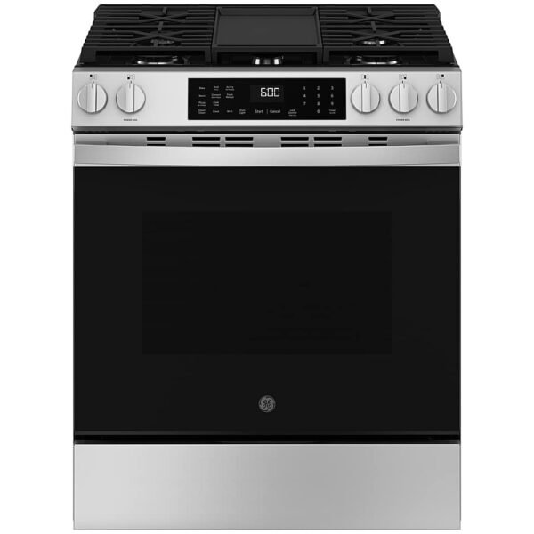 GE 5.3 Cu. Ft. Slide-In Gas Convection Range Steam Cleaning EasyWash Tray Stainless Steel from Kings Outlet