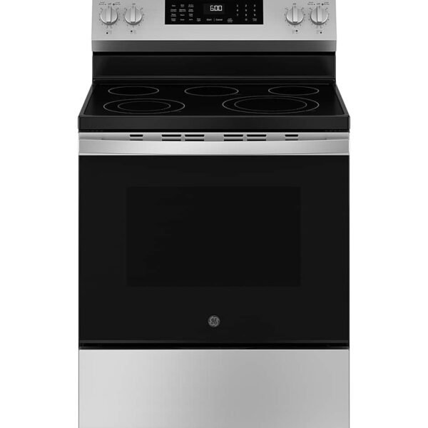 GE 5.3 Cu. Ft. Freestanding Electric Convection Range Steam Cleaning EasyWash Tray Stainless Steel from Kings Outlet