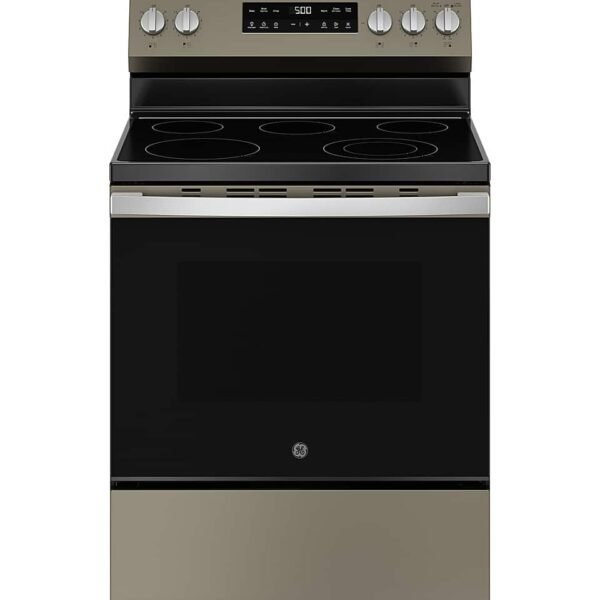GE 5.3 Cu. Ft. Freestanding Electric Range Self-Clean Steam Cleaning Option Crisp Mode Slate from Kings Outlet
