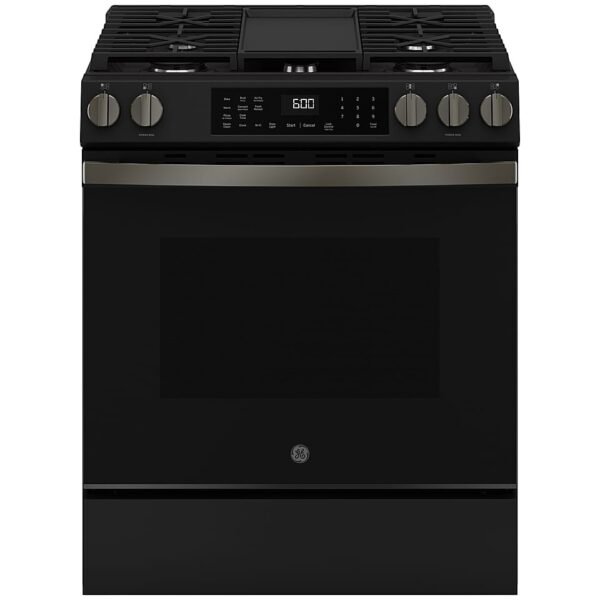 GE 5.3 Cu. Ft. Slide-In Gas Convection Range Steam Cleaning EasyWash Tray Black Slate from Kings Outlet