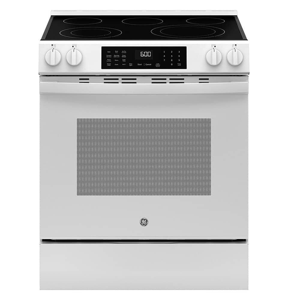 GE 5.3 Cu. Ft. Slide-In Electric Convection Range Steam Cleaning EasyWash Oven Tray White from Kings Outlet