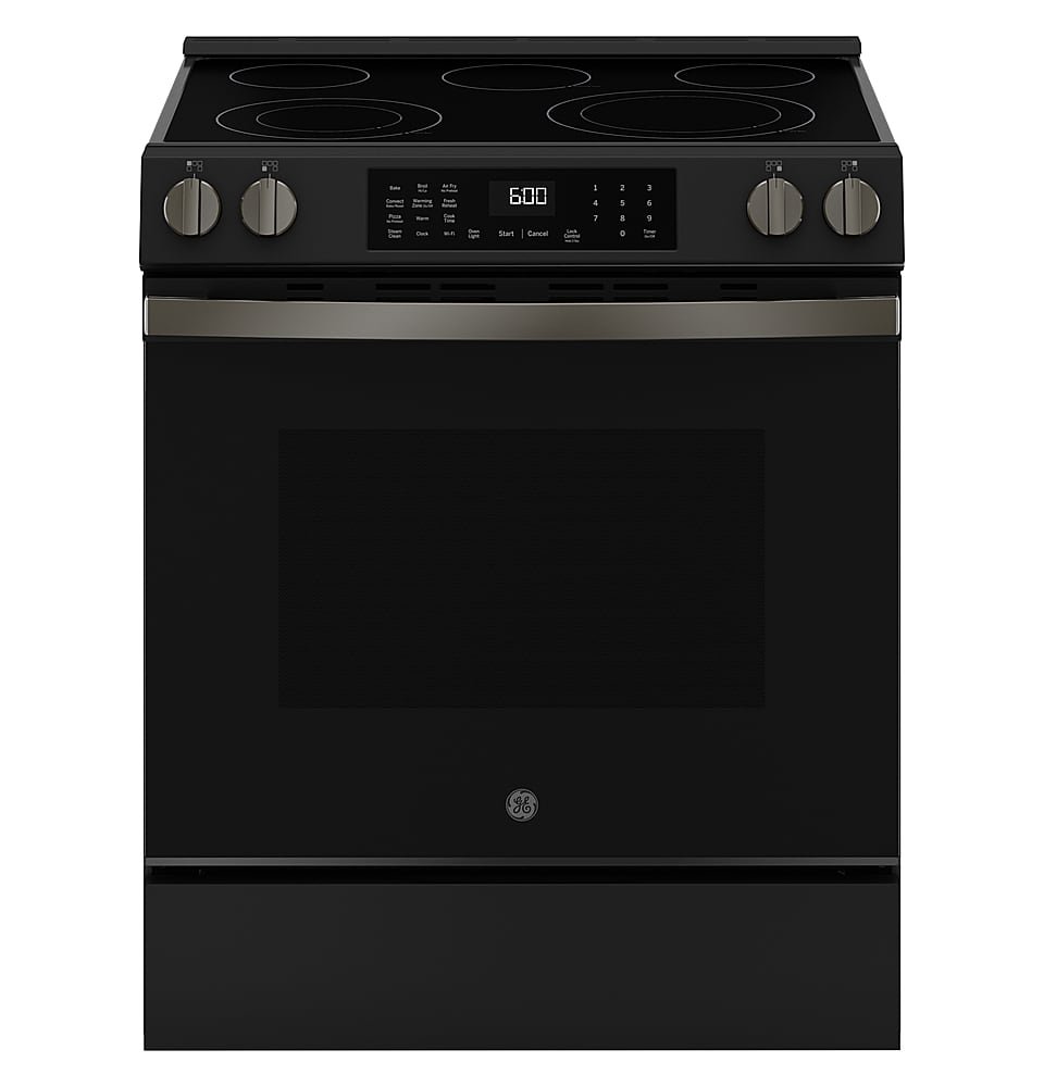 GE 5.3 Cu. Ft. Slide-In Electric Convection Range Steam Cleaning EasyWash Oven Tray Black from Kings Outlet
