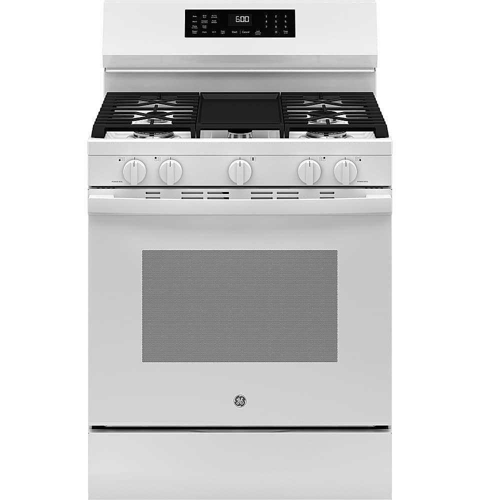 GE 5.3 Cu. Ft. Freestanding Gas Convection Range Steam Cleaning EasyWash Oven Tray White from Kings Outlet