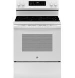 GE 5.3 Cu. Ft. Freestanding Electric Convection Range Steam Cleaning EasyWash Tray White from Kings Outlet