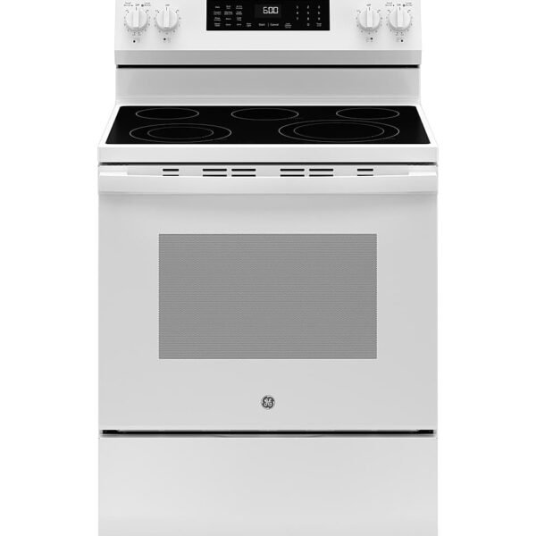 GE 5.3 Cu. Ft. Freestanding Electric Convection Range Steam Cleaning EasyWash Tray White from Kings Outlet