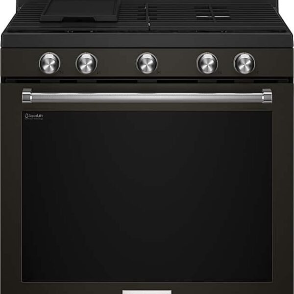 KitchenAid 5.8 Cu. Ft. Self-Cleaning Freestanding Gas True Convection Range Even-Heat Black Stainless Steel from Kings Outlet