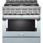 KitchenAid Commercial-Style 5.1 Cu. Ft. Slide-In Gas True Convection Range Self-Cleaning Misty Blue from Kings Outlet
