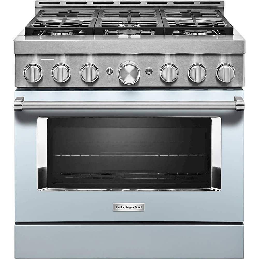 KitchenAid Commercial-Style 5.1 Cu. Ft. Slide-In Gas True Convection Range Self-Cleaning Misty Blue from Kings Outlet