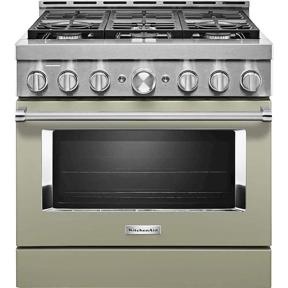 KitchenAid Commercial-Style 5.1 Cu. Ft. Slide-In Gas True Convection Range Self-Cleaning Avocado Cream from Kings Outlet