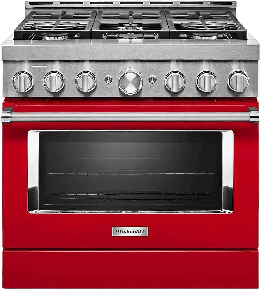 KitchenAid Commercial-Style 5.1 Cu. Ft. Slide-In Gas True Convection Range Self-Cleaning Passion Red from Kings Outlet