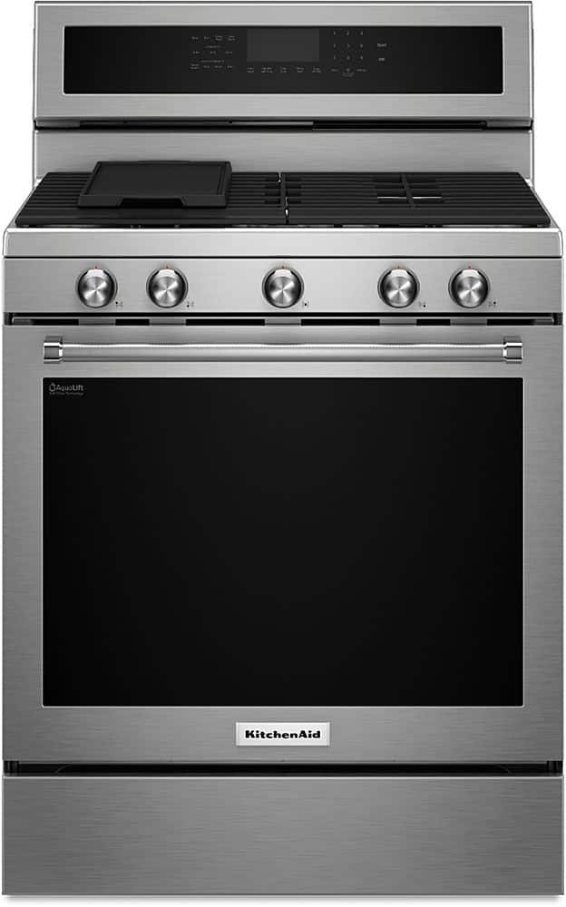 KitchenAid 5.8 Cu. Ft. Self-Cleaning Freestanding Gas True Convection Range Even-Heat Stainless Steel from Kings Outlet