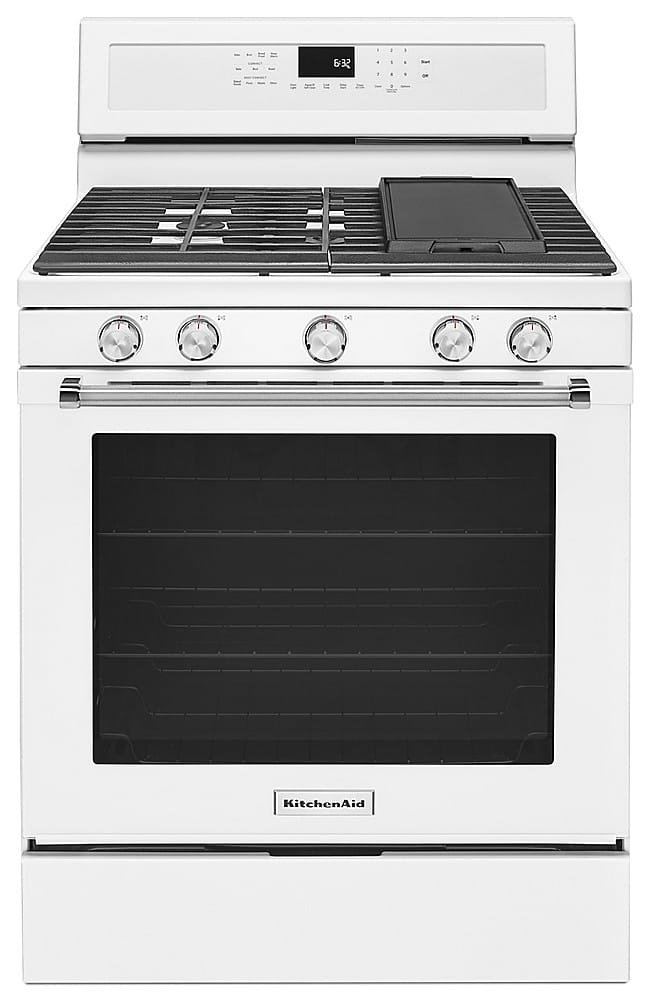 KitchenAid 5.8 Cu. Ft. Self-Cleaning Freestanding Gas True Convection Range Even-Heat White from Kings Outlet