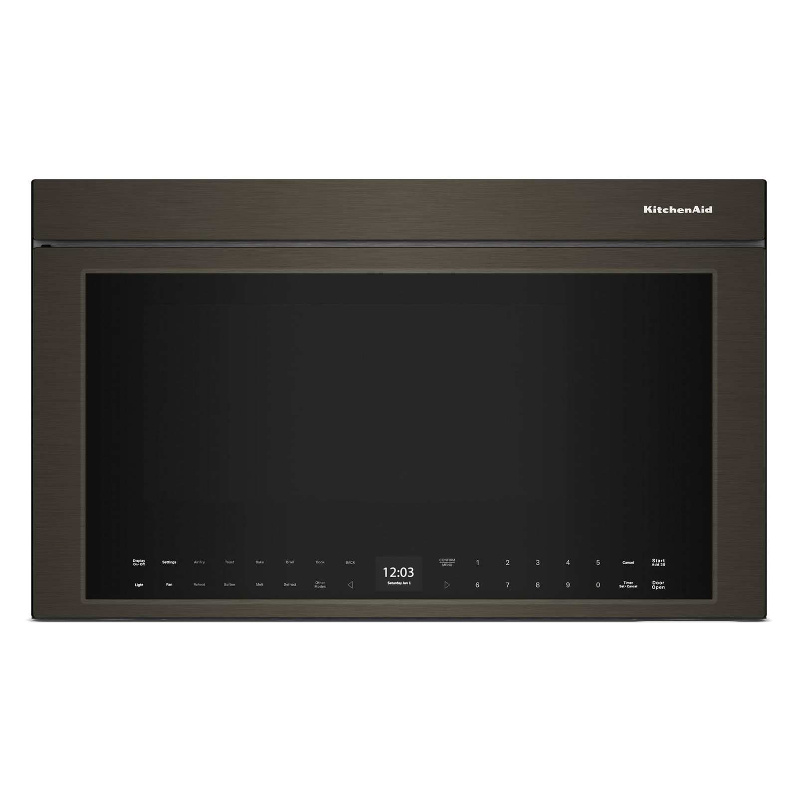 Kings Outlet KitchenAid 1.1 Cu. Ft. Convection Flush Built-In Over-the-Range Microwave Air Fry Mode Black Stainless KitchenAid 1.1 Cu. Ft. Convection Flush Built-In Over-the-Range Microwave Air Fry Mode Black Stainless from Kings Outlet