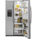 GE 21.9 Cu. Ft. Side-by-Side Counter-Depth Refrigerator Integrated Shelf Support System Stainless Steel from Kings Outlet