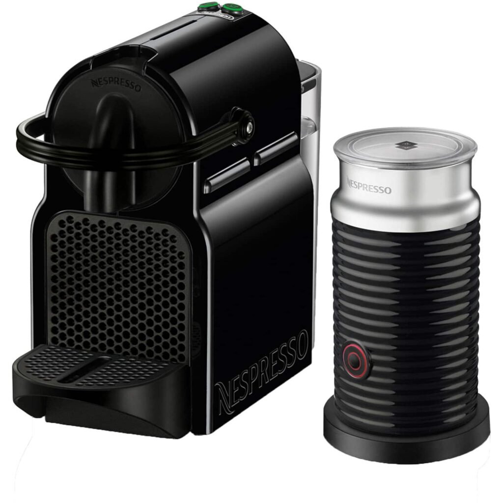 Nespresso Inissia Espresso Machine Aeroccino Milk Frother by DeLonghi Intense Black from Kings Outlet