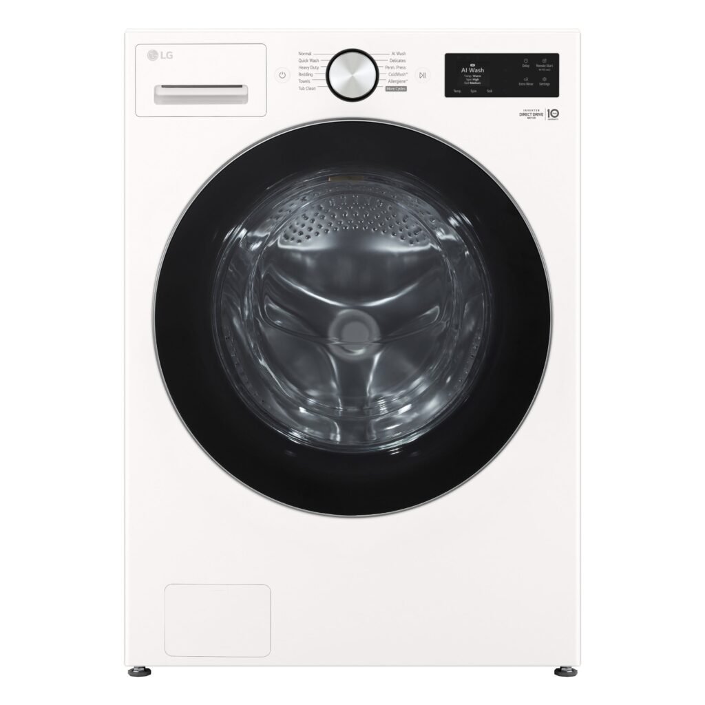 LG 5.0 Cu. Ft. High-Efficiency Stackable Smart Front Load Washer Steam TurboWash 360 Alpine from Kings Outlet