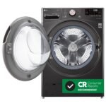 LG 4.5 Cu. Ft. High-Efficiency Stackable Smart Front Load Washer Steam Built-In Intelligence Black from Kings Outlet