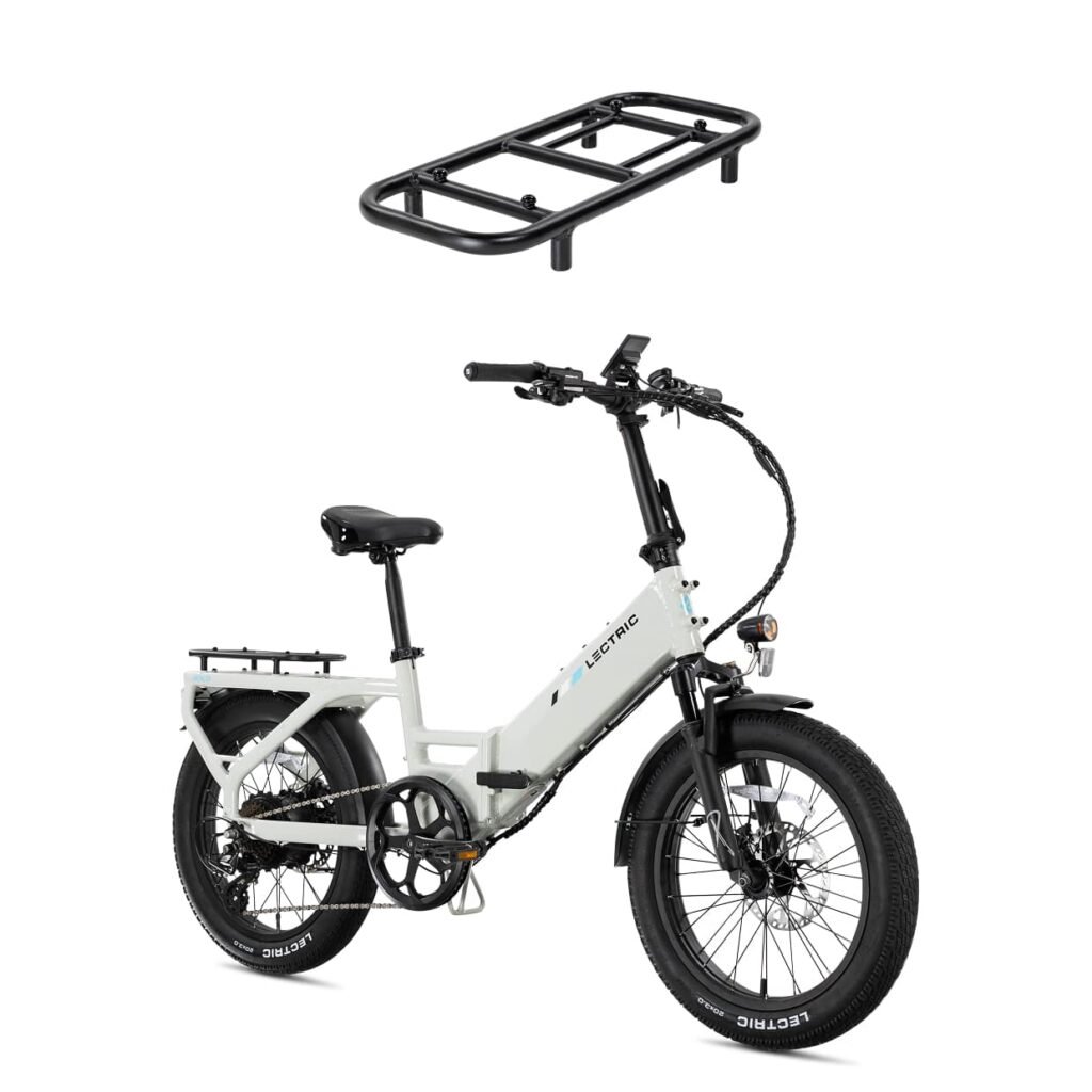 Lectric eBikes XP4 Step-Thru Foldable eBike Max 50mi/28mph + LevelUp Rack Stratus White from Kings Outlet