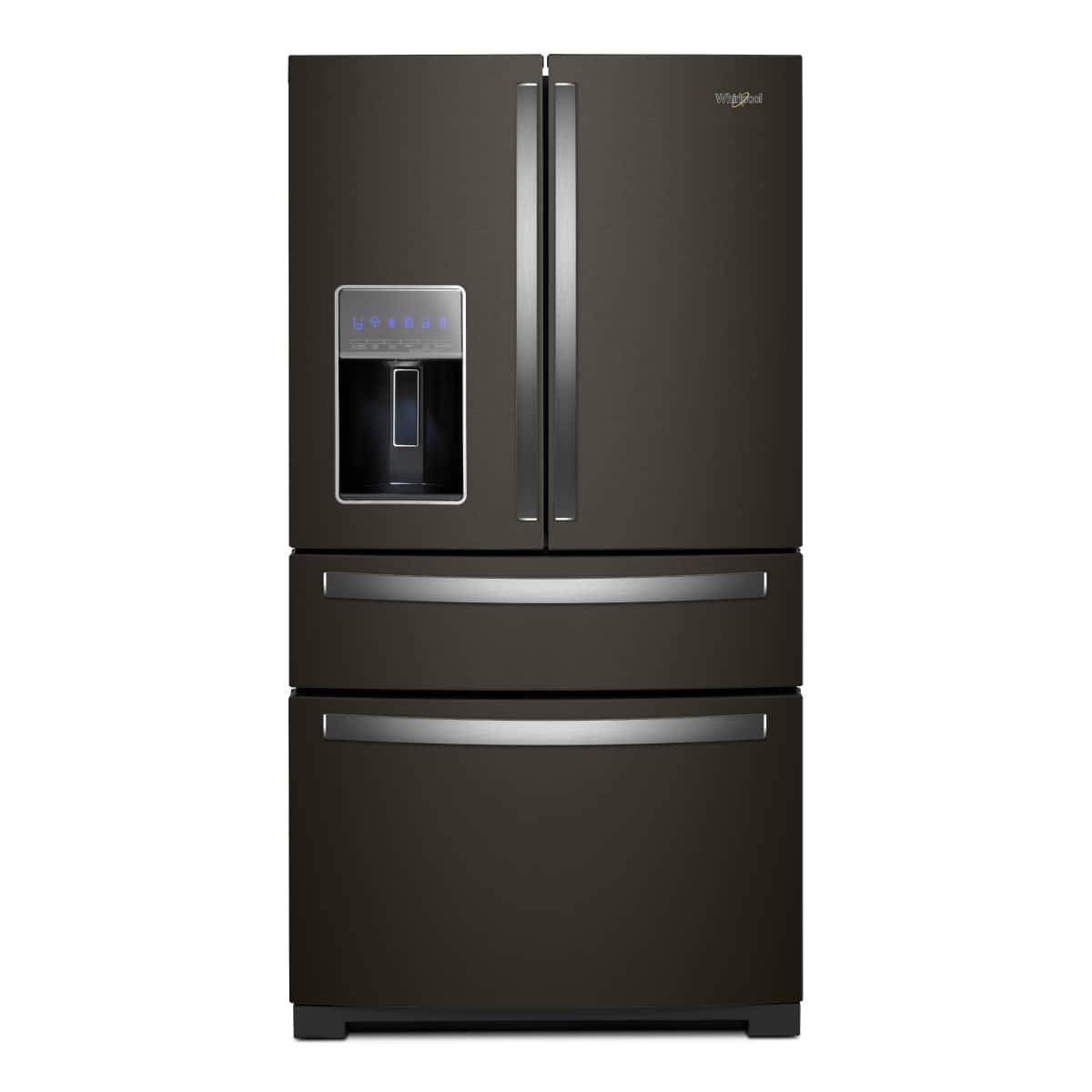 Kings Outlet Whirlpool 26 Cu. Ft. Wide 4 Door Refrigerator Prep Store Bins Black Stainless Steel Whirlpool 26 Cu. Ft. Wide 4 Door Refrigerator Prep Store Bins Black Stainless Steel from Kings Outlet